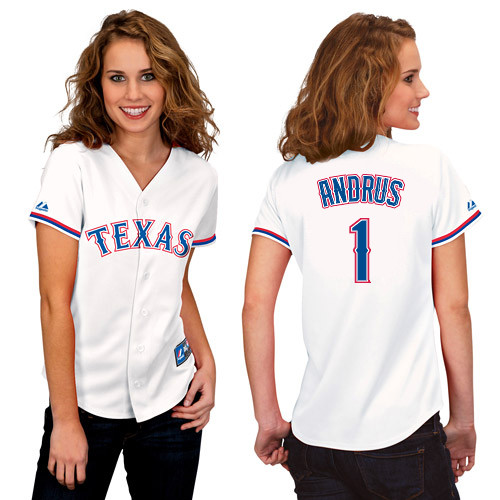 Elvis Andrus #1 mlb Jersey-Texas Rangers Women's Authentic Home White Cool Base Baseball Jersey